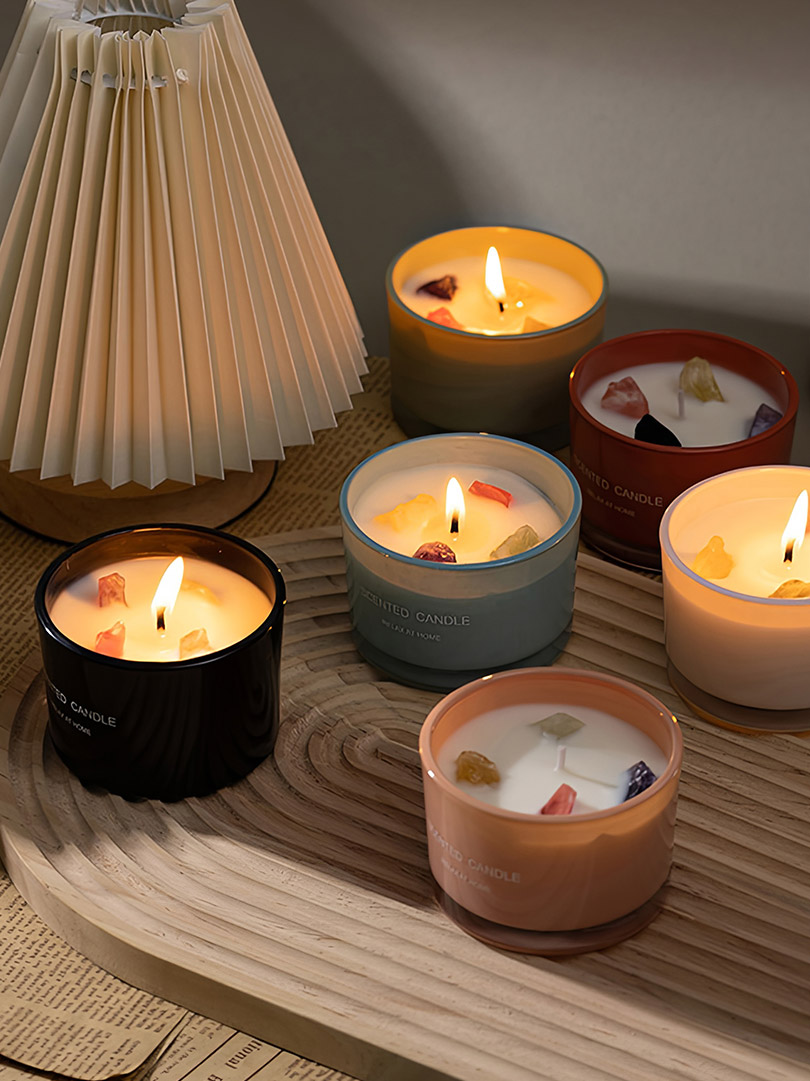 Candela in pietra di cristallo con fragranza emozionale alla dopamina