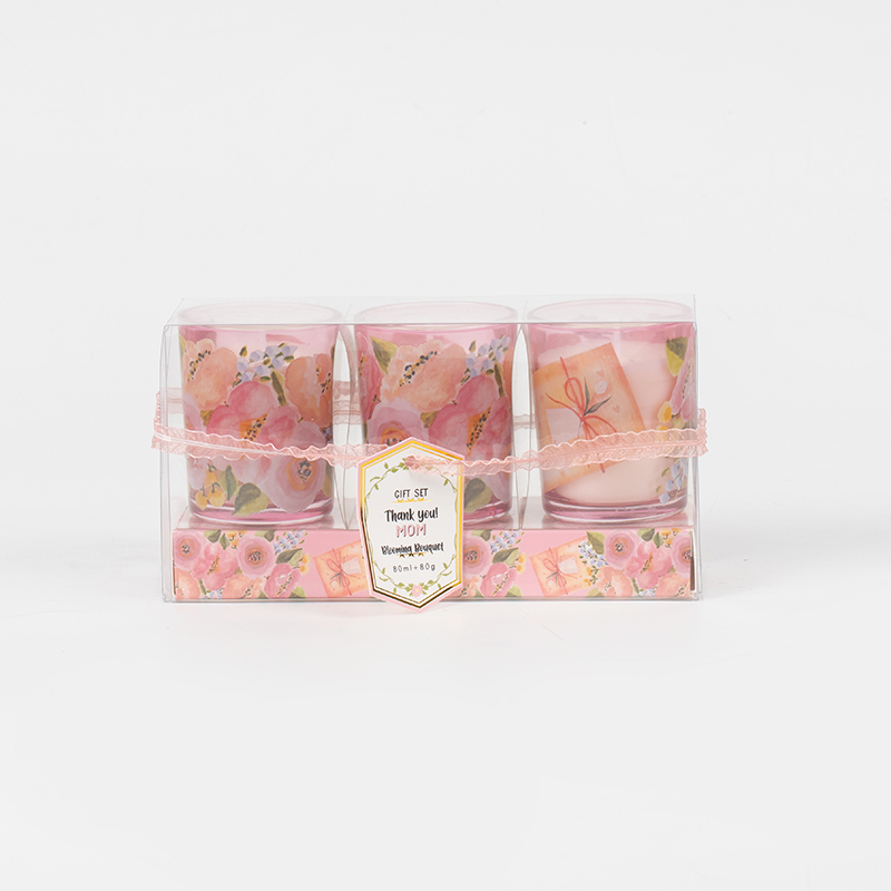 Candele profumate classiche per la festa della mamma, piccole tazze di vetro rotonde, set da 3 pezzi, produttore di candele di soia ecologiche