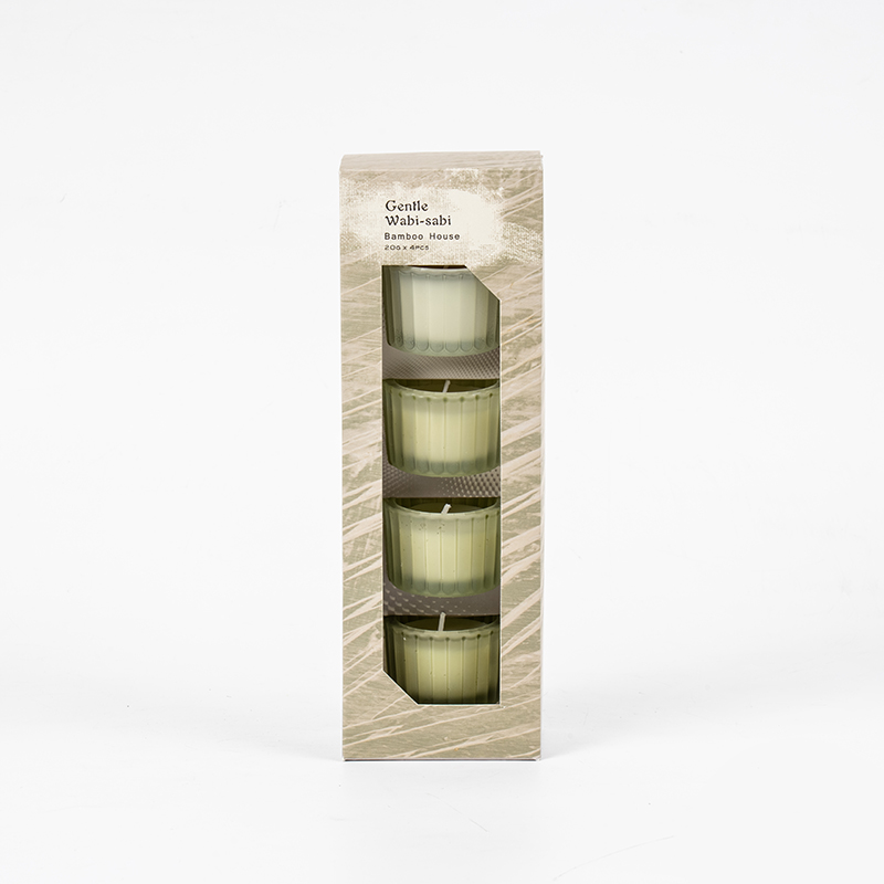 Set di 4 portacandele in vetro nano a righe verticali