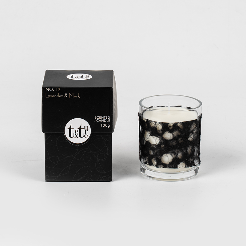 Candela profumata classica a tazza rotonda con produttore di candele in cera di soia ecologica deco-carta