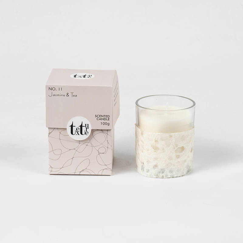 Candela profumata classica a tazza rotonda con produttore di candele in cera di soia ecologica deco-carta