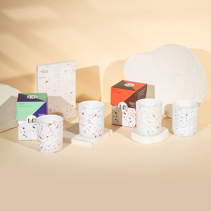 Candela profumata classica a tazza rotonda con stampa di design in marmo - Candela in cera di soia ecologica