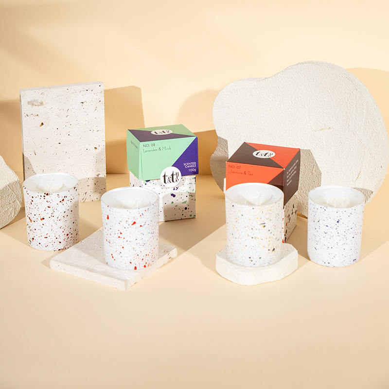 Candela profumata classica a tazza rotonda con stampa di design in marmo - Candela in cera di soia ecologica