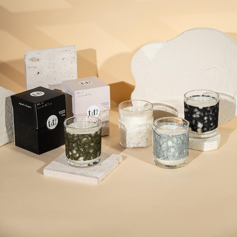 Candela profumata classica a tazza rotonda con produttore di candele in cera di soia ecologica deco-carta