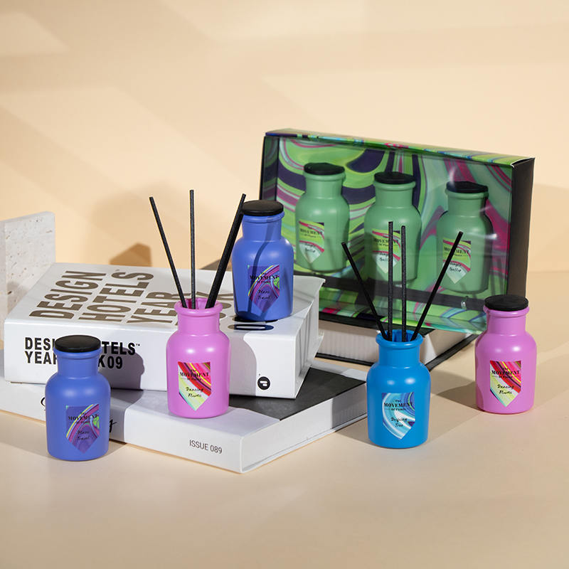 Diffusore a bastoncini profumato a bottiglia rotonda piccola Produttore di set di aromi per la casa da 3 pezzi