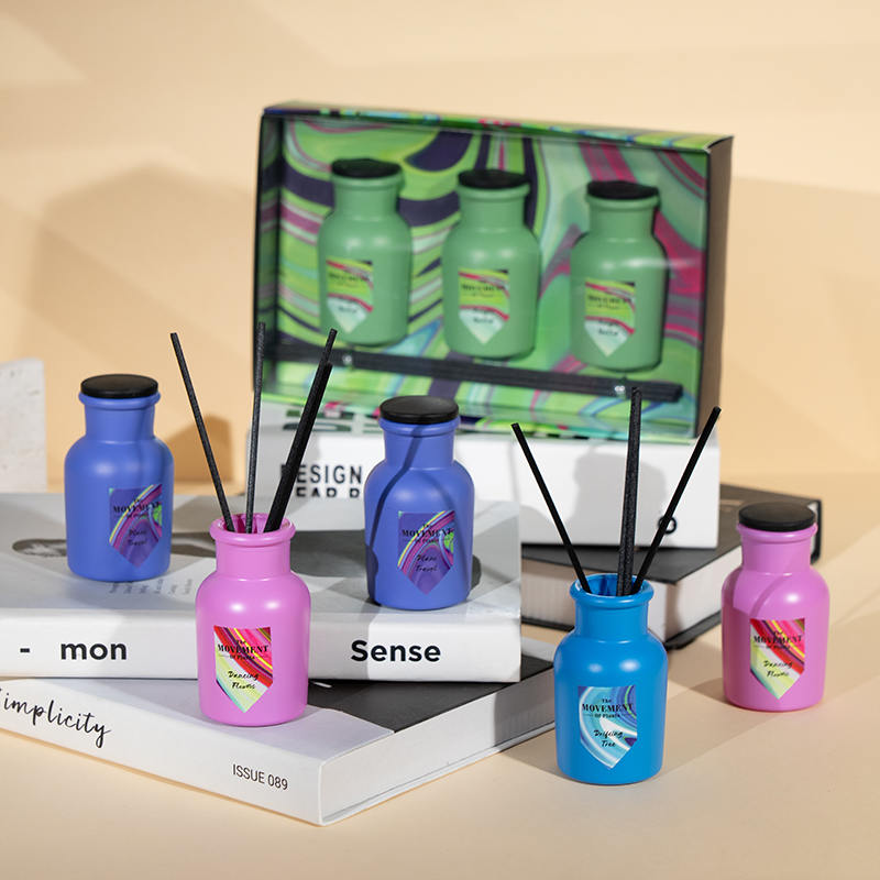 Diffusore a bastoncini profumato a bottiglia rotonda piccola Produttore di set di aromi per la casa da 3 pezzi