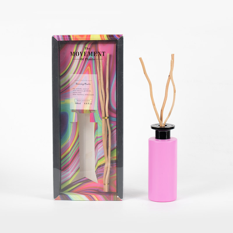 Bottiglia rotonda in vetro trasparente ad alta volatilità con diffusore a bastoncino in legno, bottiglia per aromaterapia premium